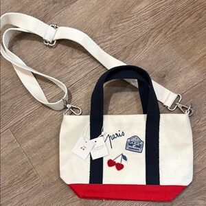 Bonpoint Canvas Tote Bag with Red and Navy Accents